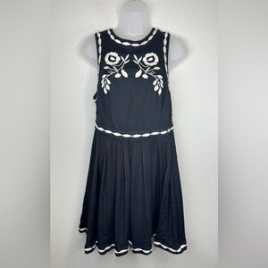 Free‎ People Black Embroidered Mini Dress Boho Birds Floral Sleeveless S
